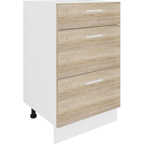 Ebuy24 – Armoire de cuisine inférieure 82x50x46 cm – 3 tiroirs légers – Surface facile à entretenir – Pieds réglables – Corps en métal robuste