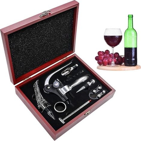 Tire Bouchon, Style Ouvre-vin avec Coupe-Capsule, Pompe et Thermomètre à Vin Aérateur,Anneaux Anti-Goutte, Bouchon et Verseur Vin (1/5)