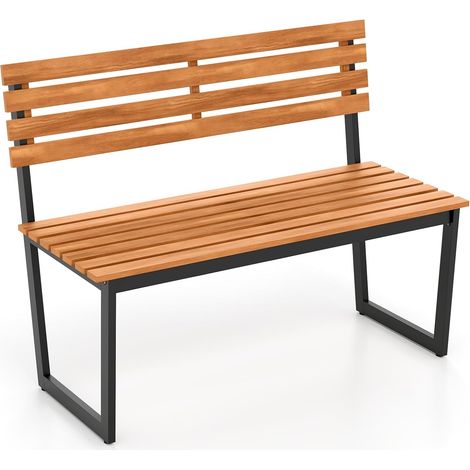 Banc Exterieur Jardin en Bois d'Acacia 2 Places avec Dossier, Cadre en Métal, Banquette Charge 360 kg, 118 x 59 x 86 cm (sans Accoudoirs) (1/5)