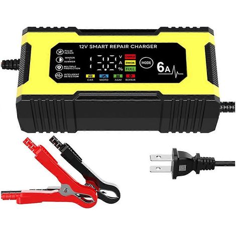 Chargeur de réparation intelligent 12 V 6 A avec fonction de réparation par impulsions, affichage LED et charge rapide intelligente pour batteries au plomb-acide (voiture, moto, prise américaine). (1/5)