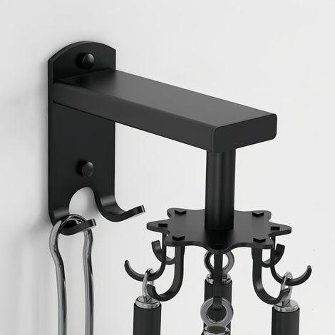 Support mural adhésif pour rangement ustensiles de cuisine,crochets pour casseroles,poêles,spatules et cuillères,avec 8 crochets amovibles et 2 crochets robustes (1/5)