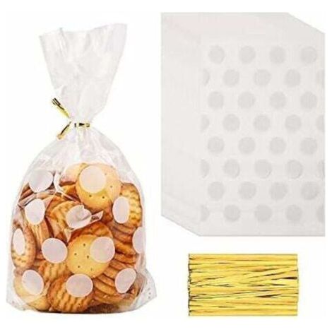 100 sachets transparents en cellophane, sachets à bonbons, sachets cadeaux en cellophane, sachets à biscuits transparents, sachets à fermeture torsadée, sachets en plastique pour confiseries, blancs (1/5)