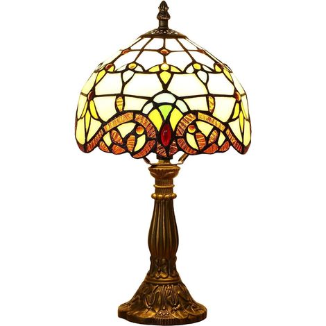 Tiffany-Lampe, Vintage-Dekolampe aus Buntglas, Schreibtischlampe, Nachttischlampe, Leselampe, Tischlampe, für Schlafzimmer und Wohnzimmer, mit E27-Glühbirne