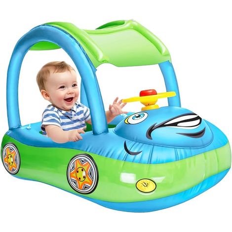 Bouée gonflable pour bébé avec pare-soleil, bouée en forme de voiture adaptée aux bébés et aux tout-petits de 18 à 36 mois (bleu clair) (1/5)