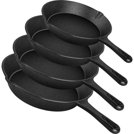 Casseroles en Fonte 4 Pièces - 14/16/20/26 cm - Ensemble Poêles à Frire - Cuisson Uniforme - Résistantes - Tous Feux