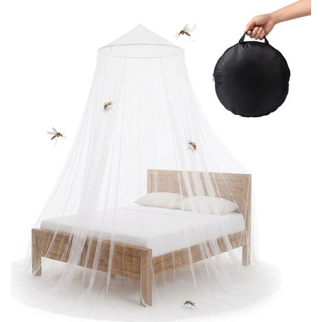 Relaxdays Moskitonetz Bett, HxD: 250 x 60 cm, XXL Mückennetz für Einzel- & Doppelbett, zuhause, Reisen, mit Tasche, weiß