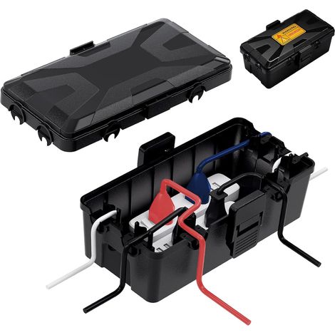Wasserdichte Kabelbox - IP54 Wasserdichte Außenbox 26,1 × 15 × 9,4 cm mit 6 Kabeleinführungen, Kabelaufbewahrungsbox, Zeitschaltuhrbox, Weihnachtsbeleuchtungsbox (Schwarz) (1/5)