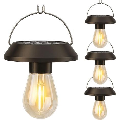 Ampoule LED solaire portable pour camping et tente, Lampe d'ambiance de tungstène avec crochet, Étanche, Ampoule suspendue pour patio, camping, ovale (1/5)