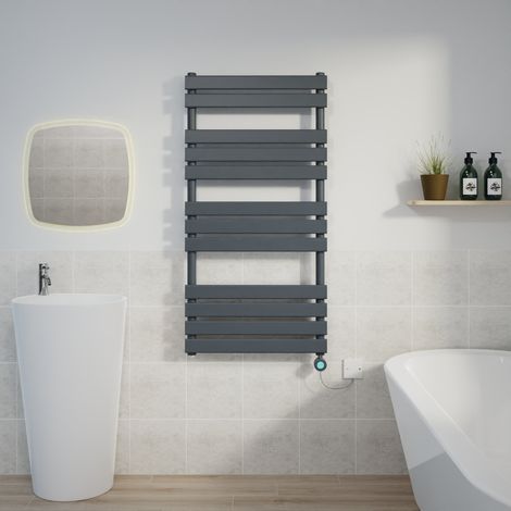 Flat Electric Towel Rail Thermostatic Timer Grey 1200x600mm