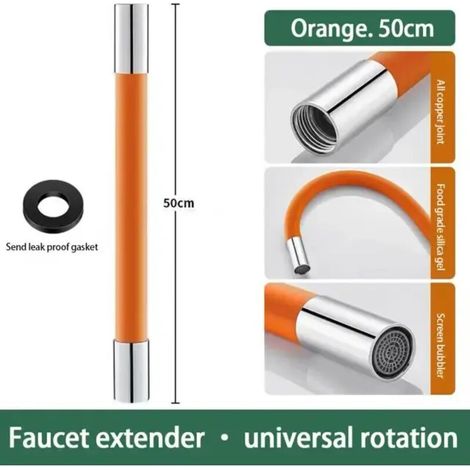 Tube d'extension de robinet International Universal G 1/2" Connnetor 360 ° Rotation Prolongateur de robinet anti-éclaboussures pour cuisine salle de bain orange 50 cm (1/2)