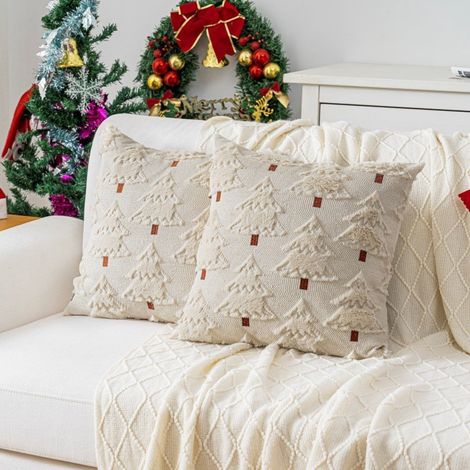Housse De Coussin Noel - 45 X 45 Cm - Motif Arbre De Noel Brode - Pour Canape Chambre Salon - 1 Piece (1/3)