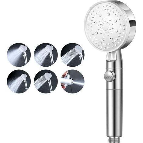 Stück (silber) Hochdruck-Wasserspar-Duschkopf, 5-stufig verstellbarer Duschkopf für das Badezimmer, Anti-Kalk-Duschkopf mit Abschaltautomatik, einfache Installation - Crezuo