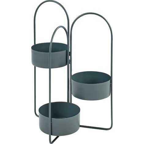 Macetero para interior y exterior soporte para maceta metal redonda 56 x 26 x 75 cm metal azul oscuro Colutena