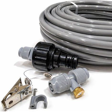 JARDIN202 - Kit Nebulizador de agua para Terraza, Pergola,  Patio, Jardin o Invernadero  Boquillas de latón antical  7 Boquillas  15m (Gris)