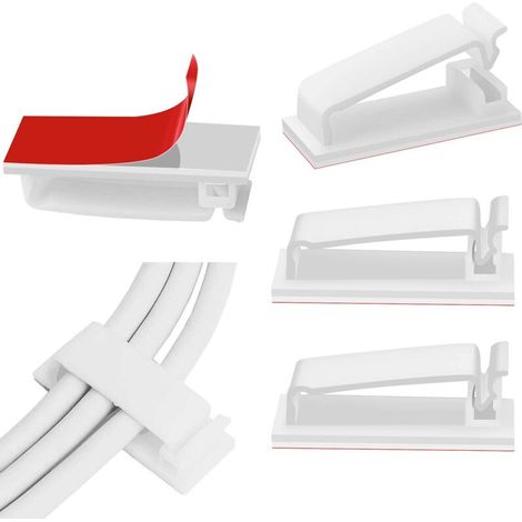 60 x Adhesive Cable Clips for Cable Management for Ethernet Cables and Cable Management System for TV/PC/Office/Home - White (1/5)