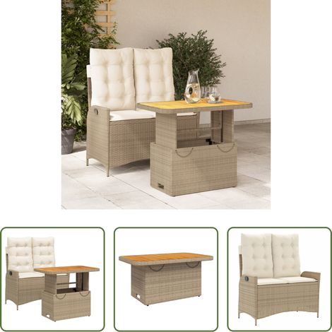 vidaXL Sitzbank - 2-tlg. Garten-Essgruppe mit Kissen Beige Poly Rattan (1/5)