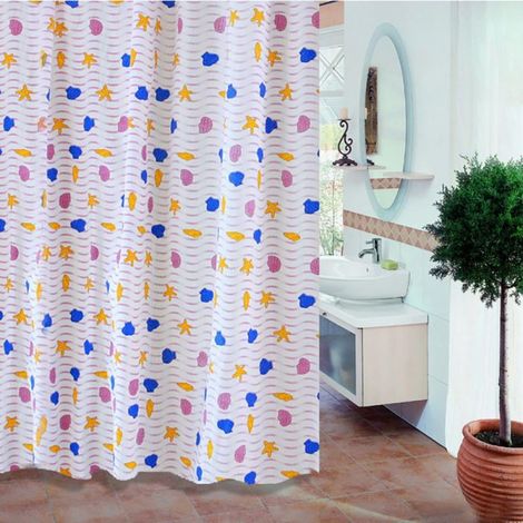 Rideau De Douche - 180 x 200 cm - Imprimé Coquillage - Matière PEVA Étanche Antibactérien - Avec 12 Anneaux C - 1 Pièce (1/4)