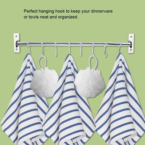 Étagère de rangement murale en acier inoxydable avec crochets de suspension pour salle de bain et cuisine (8 crochets) (1/5)