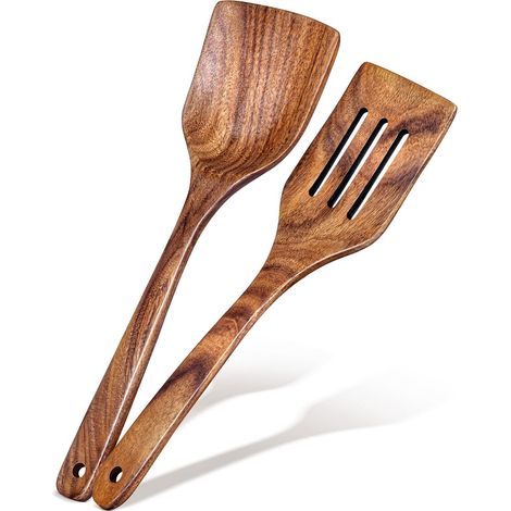 Spatule en bois d'acacia, poêle antiadhésive, pelle spéciale pour sauté, spatule ménagère en bois, fourchette à salade, passoire, louche, ensemble de cuisine (1/5)