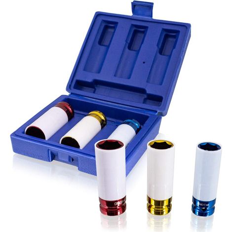 BITUXX Set di 3 chiavi a bussola, per cambio ruota auto, per avvitatore a percussione o chiave dinamometrica 1/2" (17 mm/19 mm/21 mm) (1/4)
