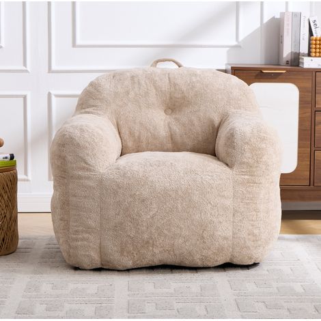 Poltrona pouf 95 x 95 x 79 cm beige, imbottitura in schiuma sminuzzata, senza montaggio HAVRYA (1/5)