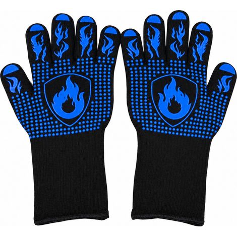 Gant anti-chaleur 800 °C aramide et silicone motif flamme bouclier bleu 33 cm taille unique 33 réf 1291 33 × 12 × 3 cm 130 g – Livraison gratuite