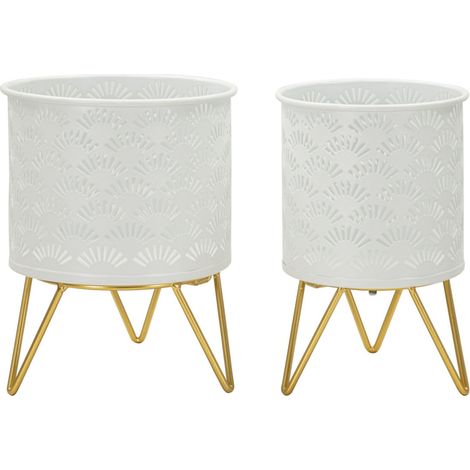 Lot de 2 Cache-Pots Design "Carly" 20cm Blanc & Or