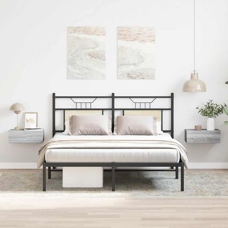 Mesita de noche flotante 2 uds madera gris 40x30x15 cm