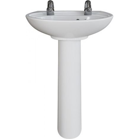 AKW Livenza Plus Basin with Full Pedestal 450mm Wide - 2 Tap Hole (1/2)