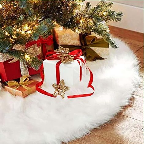 Jupe De Sapin De Noel En Fausse Fourrure Blanche 122 Cm Grand Tapis Moelleux Ronde Pour Toutes Tailles D Arbre De Noel Douce Et Chic (1/4)