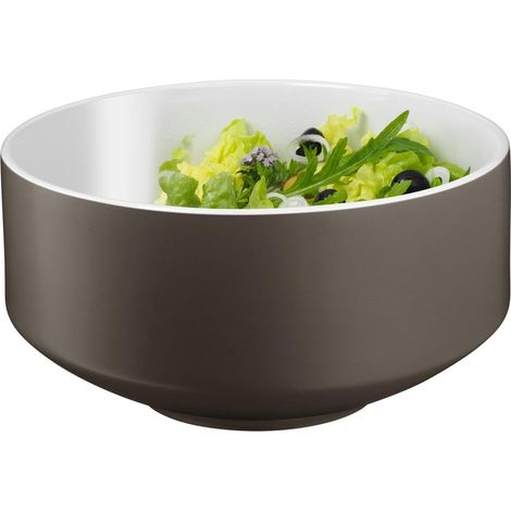 Moto set de saladiers 3 pièces, couverts à salade 32 cm avec saladier, saladiers, bol rond 26 cm, porcelaine, acier inoxydable poli, va au lave-vaisselle, gris (1/3)