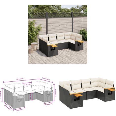 6-tlg. Garten-Sofagarnitur mit Kissen Schwarz Poly Rattan - Gartenmöbel - Sofasatz - Rattan Möbel - Outdoor Sofa - Lounge Set - Home & Living (1/3)