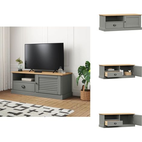 Meuble TV VIGO gris 106x40x40 cm bois massif de pin - Meuble Tv - Meuble Téléviseur - Support Tv - Buffet Tv - Bois Massif (1/5)
