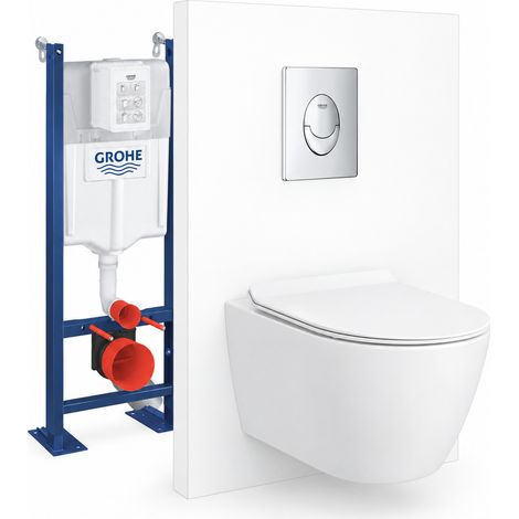 Grohe – Pack Rapid SL WC bâti autoportant – WC suspendu sans bride Ceramia – Abattant SoftClose – Plaque chrome – GRRCEPXWR01FR (1/5)