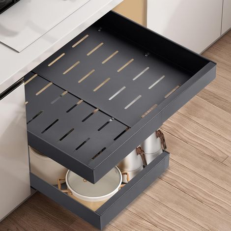 Juego de 1 organizador deslizante adhesivo para cajones de cocina, gris oscuro, almacenamiento (1/5)