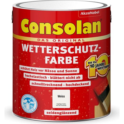 Consolan Wetterschutzfarbe, Deckender Holzschutz für Außen, Weiß, 2,5L (1/7)