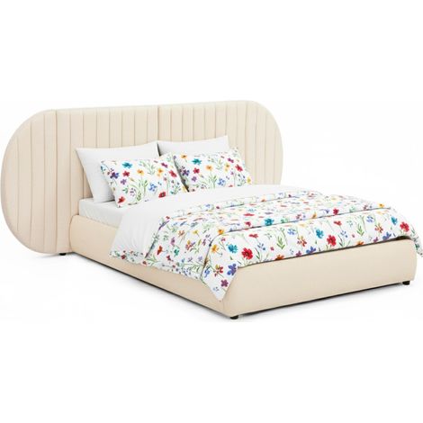 Lit coffre-complet avec tête de lit modulable Cocon 140x200cm Tissu Beige