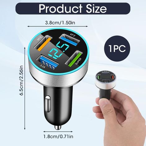 Cargador de coche USB para encendedor de cigarrillos, 4 puertos, 66 W, toma de carga rápida con voltímetro LED, encendedor de cigarrillos USB C, cargador de teléfono móvil (1/4)