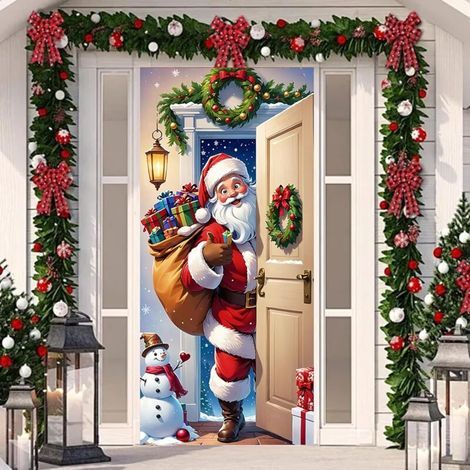 SABIR Weihnachtstürdekoration 200 x 90 cm, Weihnachtsmann-Türdekoration, Weihnachtstürbanner für den Innen- und Außenbereich (1/5)