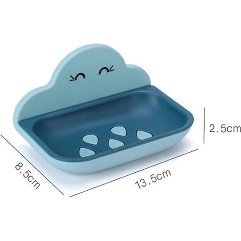 Jabonera de plástico de doble capa, soporte de pared para jabón, jabonera para baño, ducha, cocina, forma de nube - azul oscuro (1/3)