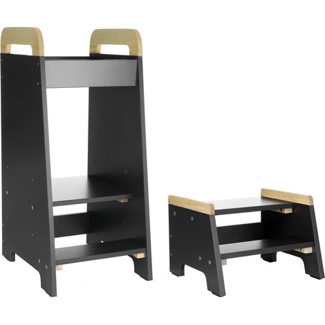 Learning Tower Kitchen Helper & Step Stool Set (Anthracite/Pine) (1/5)