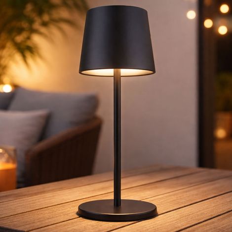 Lampada da tavolo a LED ricaricabile CCT touch per interni esterni nero opale lampada da giardino touch dimmer USB, metallo, 2W 50lm bianco caldo-freddo, DxH 8,5x28 cm
