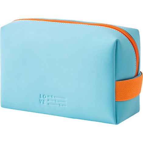 Sac à cosmétiques en cuir PU pour femme, sac à cosmétiques de voyage portable (bleu ciel), (1/2)