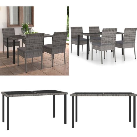 Juego de comedor para jardín 5 piezas ratán sintético gris - Mesa de jardín - Sillas de jardín