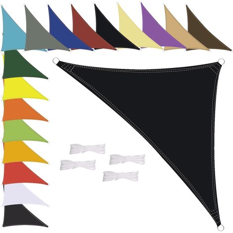Voile d'ombrage triangulaire imperméable, résistant aux intempéries, polyester de qualité supérieure, plusieurs longueurs et largeurs au choix, avec cordes de fixation, 1,6 x 1,6 x 1,6 x 1,6 m, (1/5)