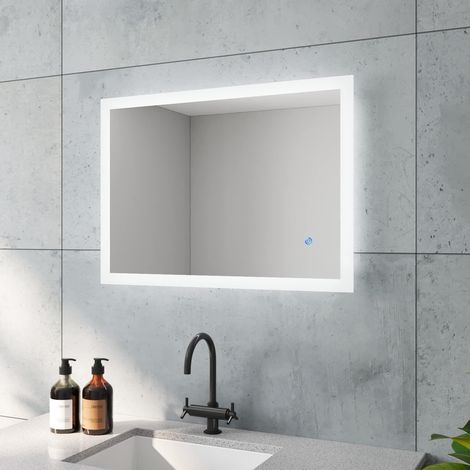 Badezimmerspiegel mit Touchschalter LED-Beleuchtung 70 x 50 cm Wandspiegel IP44, Wandschalter+Beschlagfrei+Dimmbar, Horizontale / vertikale Aufhängung (1/5)