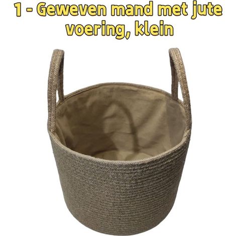 1 - Panier tressé - Idéal pour le salon, la salle de bain, la salle d'eau et la buanderie - Petit modèle avec doublure en jute (1/5)