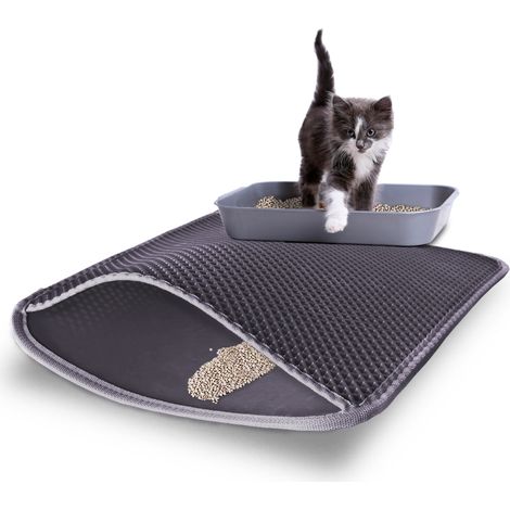 Tappetino per gatti Yatek, tappetino per lettiere per gatti 59 x 41,5 cm. Doppio strato impermeabile, antispruzzo. Materiale elastico EVA. Lavabile e antiscivolo. Adatto per la lettiera del gatto. Fac