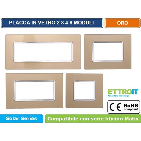 Placca compatibile Bticino Matix 3 moduli vetro colore oro (1/5)