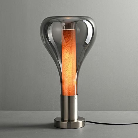 Lampe de Table Moderne Verre Bois – Décor Imitation Bois, LED Sans Scintillement, Chevet pour Chambre et Salon (1/5)